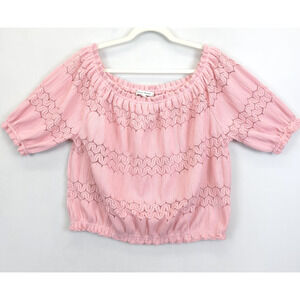 Lynn Ryan Shirt Womens XL Smocked Peasant Off Shoulder Boho Blouse Crochet Top